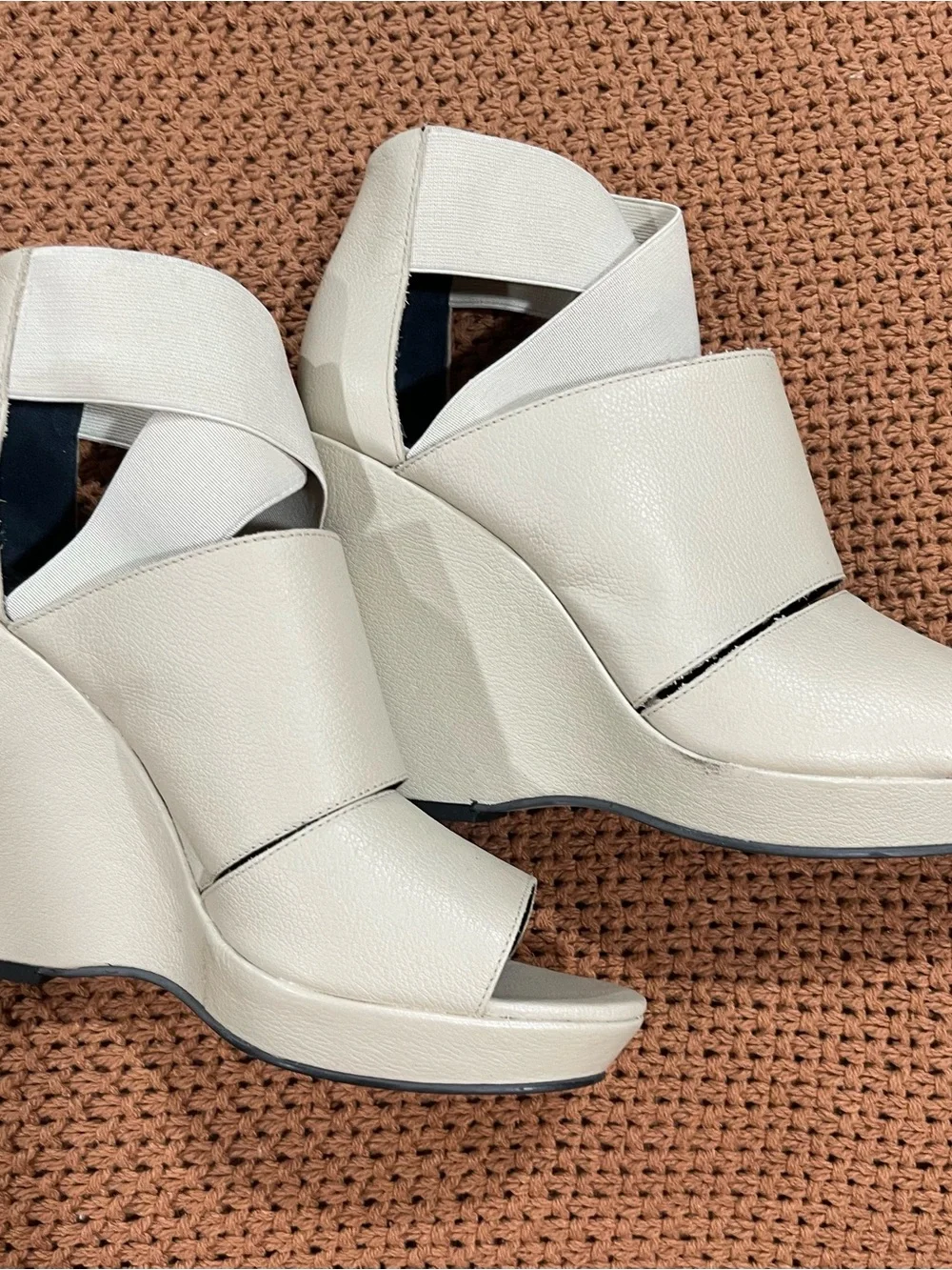 A/X Armani Exchange Cream Elastic-Strap Wedge Sandals